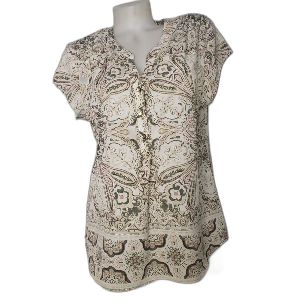 CROFT & BARROW Cream Sleeveless Print Top Womens Size Large